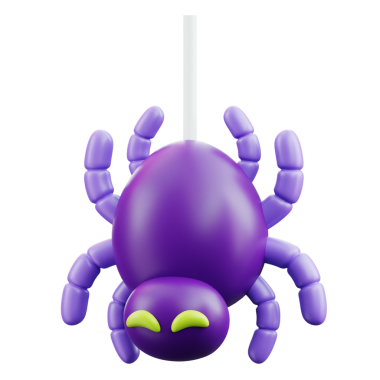 Maskotlar için uygun şirin mor 3D örümcek karakteri, çocuklar için markalaşma, ve eğlenceli teknoloji pazarlaması.