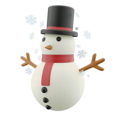 Kış pazarlaması için 3D kardan adam karakteri; tatil promosyonları, web ve reklamlar için ideal.