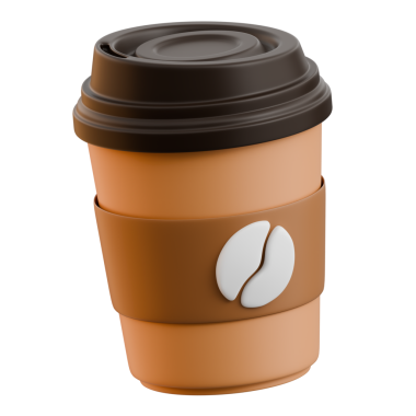 Kahverengi kollu ve kapaklı tek kullanımlık kahve fincanı. Kafe markası ve seyahat içeriği için uygun..
