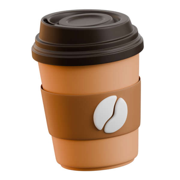Kahverengi kollu ve kapaklı tek kullanımlık kahve fincanı. Kafe markası ve seyahat içeriği için uygun..
