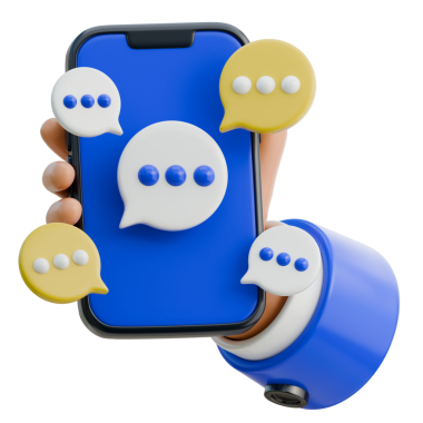 Yüzen sohbet baloncukları, markalaşma, web kullanıcı tasarımı ve pazarlama materyalleri için uygun bir akıllı telefonun üç boyutlu çizimi.