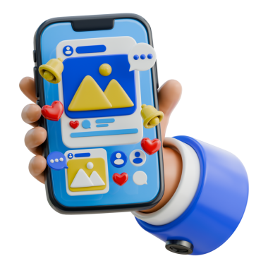 Resim önizlemeleri ve sevdikleri ile sosyal bir beslemeyi gösteren akıllı telefonu tutan bir elin fotoğrafı.