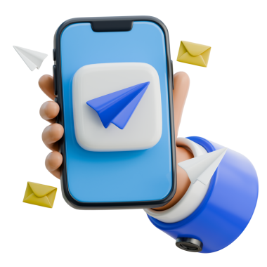 Mesajlaşma, sosyal veya uygulama promosyonu için uygun bir kağıt uçak simgesini gösteren mavi bir akıllı telefonun 3B görüntülenmesi.