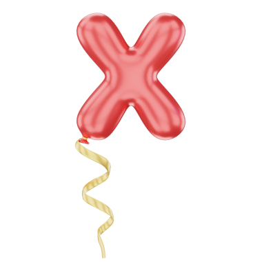 Kıvrımlı ipli parlak kırmızı X şeklinde balon, şenlik tasarımları, afişler ve kutlama web görselleri için ideal..