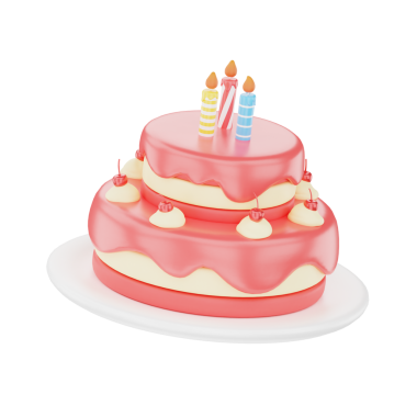 Mumlu iki katlı pembe bir pastanenin suluboya çizimi. Kutlama, fırın ya da tatlı promosyonları için ideal..