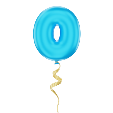 Mavi sıfır biçimli balon; kutlama dekorasyonu, olay fotoğrafçılığı ve promosyon görselleri için uygun.
