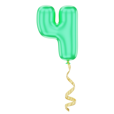 Yeşil dört numaralı balon resmi, kutlamalar ve tanıtımlar için ideal; etkinlik markalaşmasını, afişleri ve pazarlama görsellerini geliştirir.