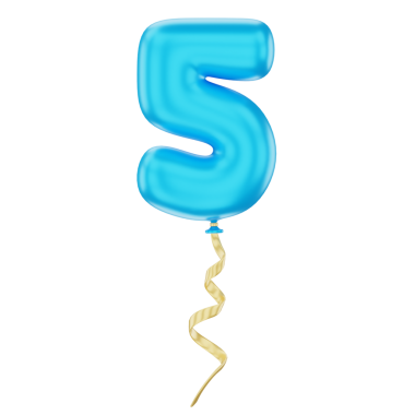 Yaylı 5 numaralı parlak mavi balon, kutlamalar, reklam pankartları, etkinlik markalaşması ve geri sayım temaları için ideal..