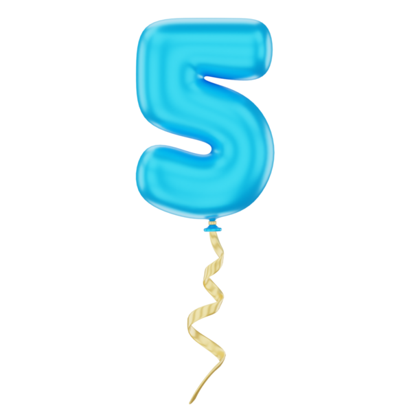 Yaylı 5 numaralı parlak mavi balon, kutlamalar, reklam pankartları, etkinlik markalaşması ve geri sayım temaları için ideal..