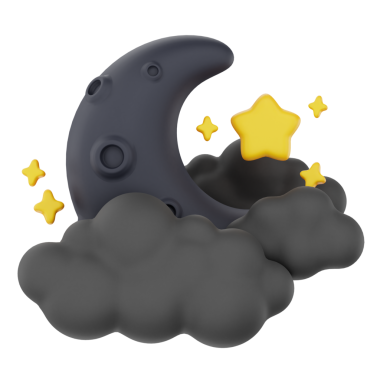 Cloudy moon night with stars 3d render weather icon