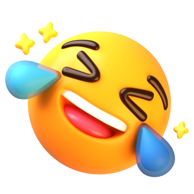 A cheerful laughing emoji with tears, droplets, and sparkles, ideal for expressing joy and humor in digital content.