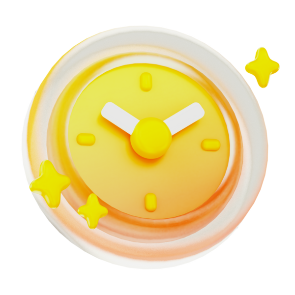 A vibrant yellow clock with star-shaped decorations, ideal for advertising, branding, and digital content.