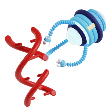 A 3D character blending a DNA helix with headphones, suitable for biotech, science, music, or technology branding.