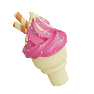 Delicious pink ice cream cone ideal for food, dessert, sweet treats, summer marketing, or menu designs.
