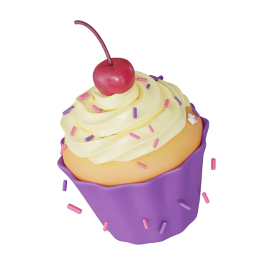 Delicious cupcake with frosting, cherry, and sprinkles, suitable for food blogs, desserts promotion, and gift packaging.