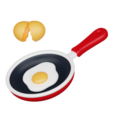 Small frying pan with fried egg, ideal for food photography, cooking illustrations, or promotional culinary content.