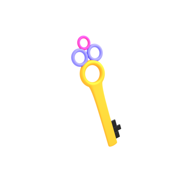 A colorful key with rings, ideal for security, unlocking, or access imagery in digital content.