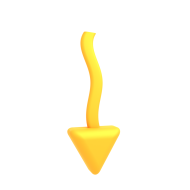 A 3D yellow downward arrow icon suitable for navigation, pointing direction in user interfaces or educational content.