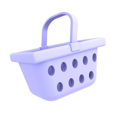 A lavender 3D shopping basket suitable for e-commerce, retail websites, and online shopping interfaces.