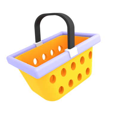 A vibrant 3D shopping basket ideal for e-commerce and retail website visuals.