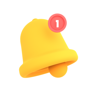 Simple notification bell icon with a red badge indicating new alerts, suitable for user interface notifications.