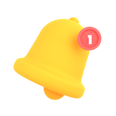 Simple yellow bell icon with a pink notification badge, suitable for app alerts or notification indicators.