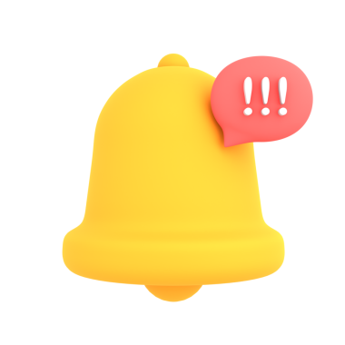Bright yellow bell icon with warning message, suitable for notifications or alerts in digital interfaces.
