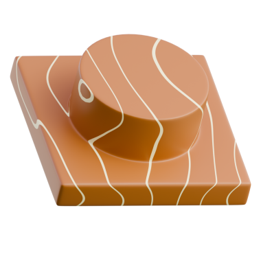 3D Render A wooden cutting board with a neatly sliced piece, ideal for culinary, food prep, and kitchen promotional use.