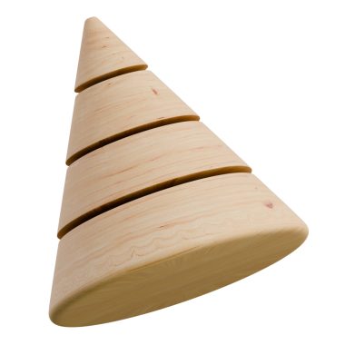 Raw wooden cone for crafting, design, or educational purposes, suitable for DIY projects or product displays.