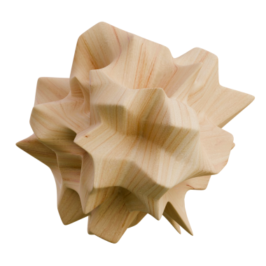 Artistic wooden sculpture with intricate geometric forms, ideal for modern interior decoration and artistic display.