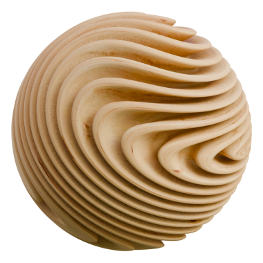 Decorative wooden sphere with intricate wavy textures, suitable for modern interior design and artistic displays.