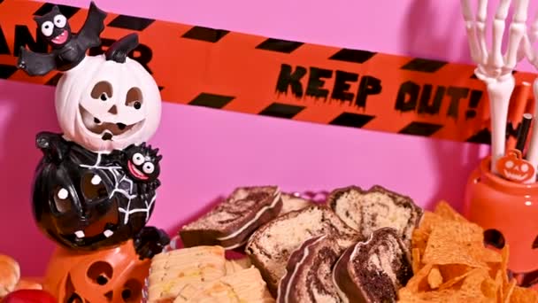 Pastelowe Dekoracje Halloween Candy Sweet Zamknij Się — Wideo stockowe