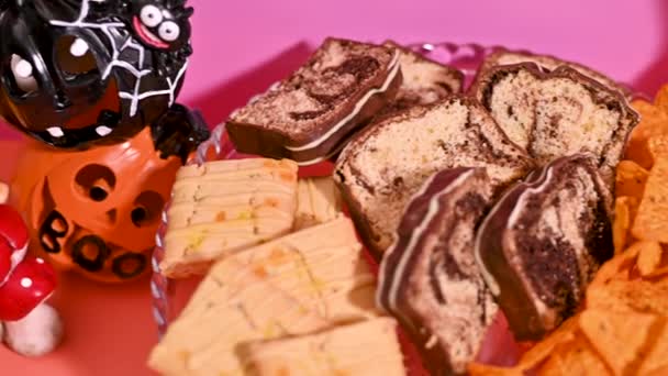 Decoração Halloween Pastel Delícias Inspiradas Doces Cores Suaves — Vídeo de Stock