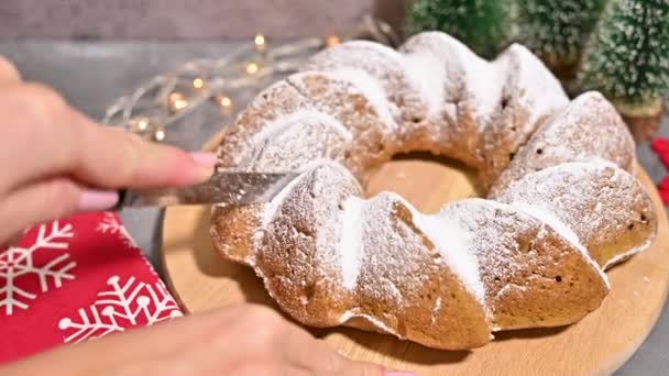 Festive Decadence Slicing Magic Christmas Dessert — Stock Video