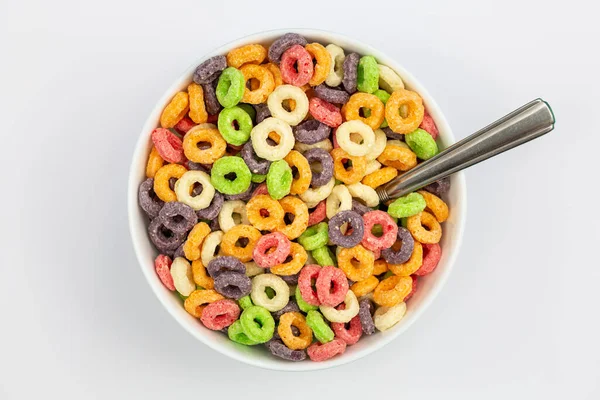 Color Cereales Para Desayuno Tazón Sobre Fondo Blanco Puesta Plana Imágenes De Stock Sin Royalties Gratis