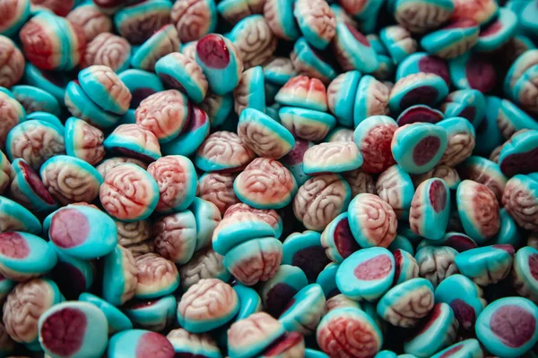 Vue Rapprochée Bonbons Gelée Colorée Forme Cerveau Délicieux Bonbons Colorés — Photo