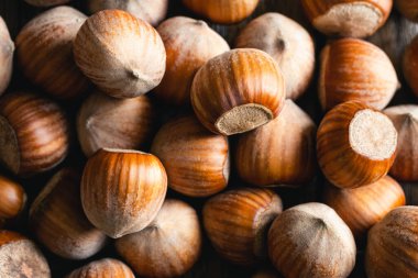 Fındık ezmesi sağlıklı organik kahverengi filbert sonbahar arkaplanı, gıda geçmişi.