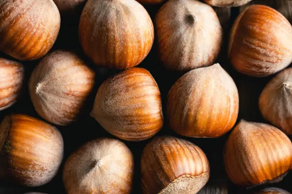 Fındık ezmesi sağlıklı organik kahverengi filbert sonbahar arkaplanı, gıda geçmişi.