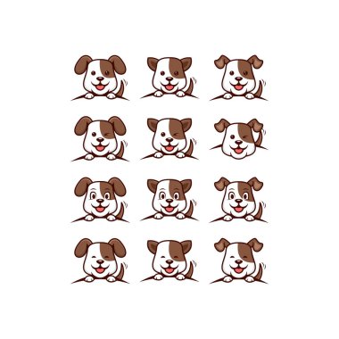 Kahverengi Gülücük Şirin Köpek Logosu Simge Tasarım Şablonu