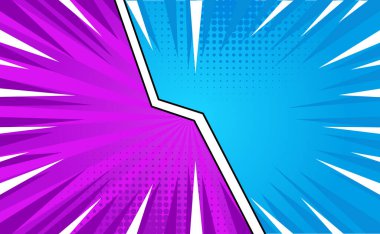 Mavi Mor Çizgi Roman Arkaplan Tasarım Vektörü Şablonu