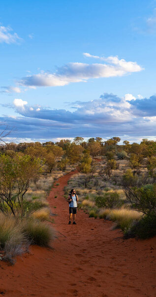man trekking in the australian desert
