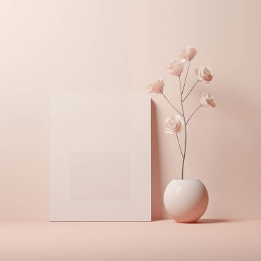 Pembe arka planda boş fotokopi alanı olan beyaz çiçeklerin taklidi. 3 Boyutlu Hazırlama