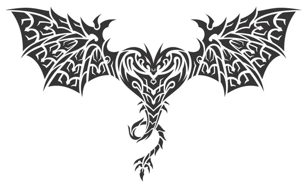 Diseño Tribal Del Tatuaje Del Corazón Alado Del Dragón Para — Archivo Imágenes Vectoriales
