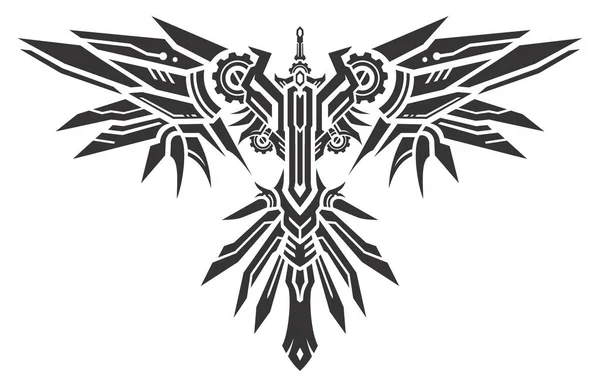 タトゥーアート アートスタイル シンボルとサイン ステッカーなどのための剣と金属翼の入れ墨のデザイン — ストックベクタ