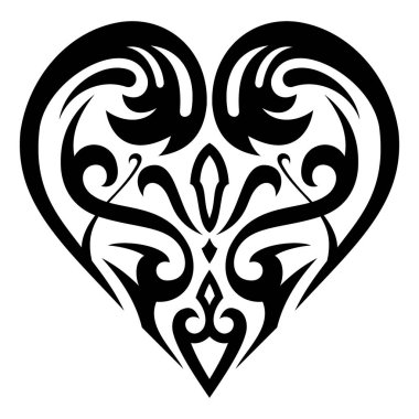 Yapıştırma veya logo için kabile kalbinin dövmesi, dövme sanatı, estetik sanat, sembol ve işaret ve benzeri şeyler..
