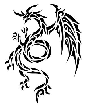 Dövme sanatı, sanatsal sanat, sembol ve işaret, çıkartma veya logo vs. için kabile ejderhası dövmesi tasarımı.