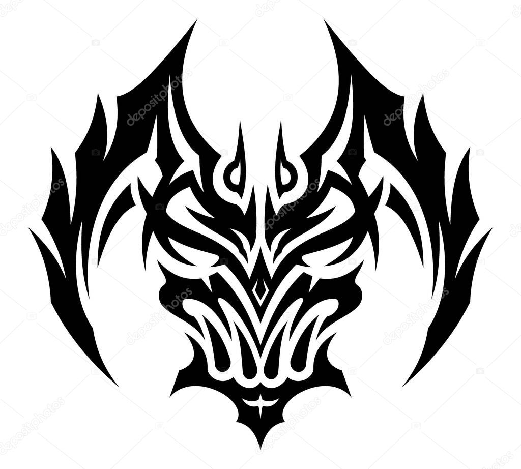 Tattoo design of demon's face for tattoo art, artistic art, symbol and sign, logo or sticker and etc.