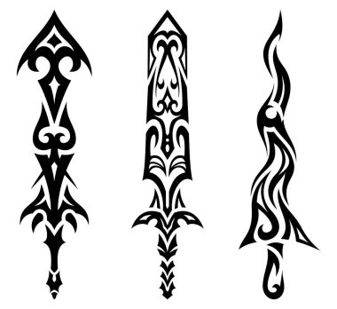 Dövme sanatı stili, çıkartma, logo, sanatsal sanat, sembol ve işaret için kılıçların kabile dövmesi..