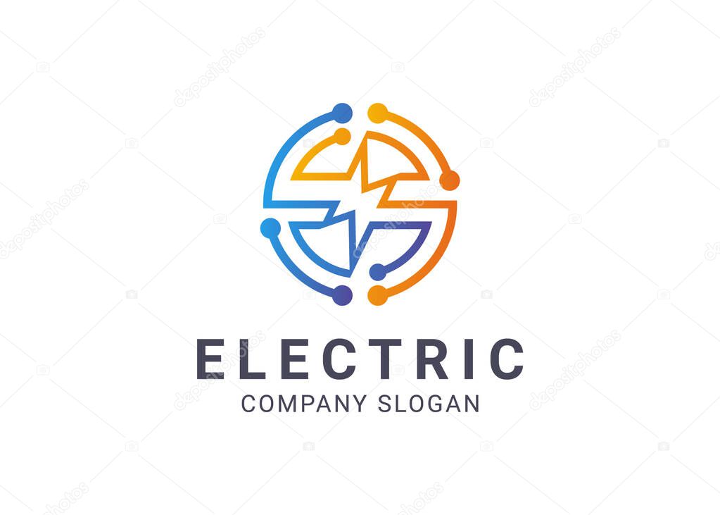 Electric circuit thunder bolt logo design vector symbol illustration template for business.