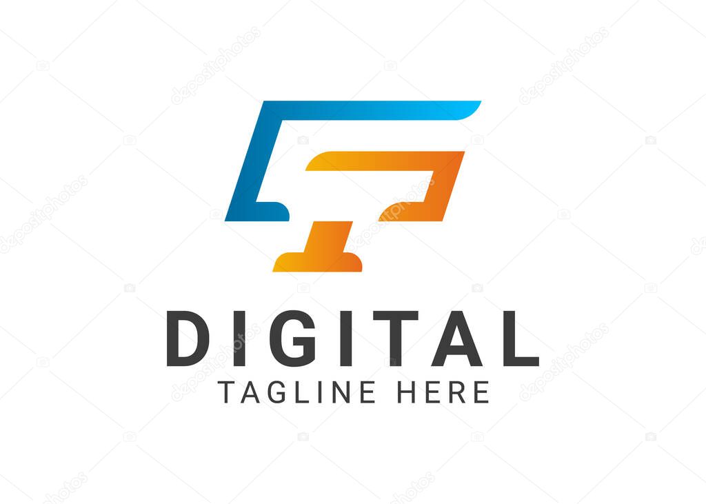 Digital computer modern technology colorful logo template design.